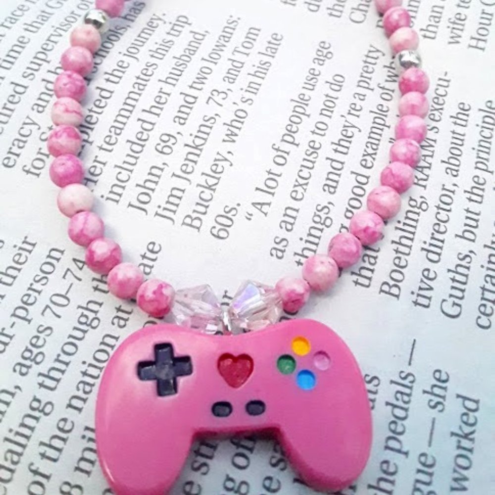 Pink Gamer Bracelet with Pink Game Controller Charm